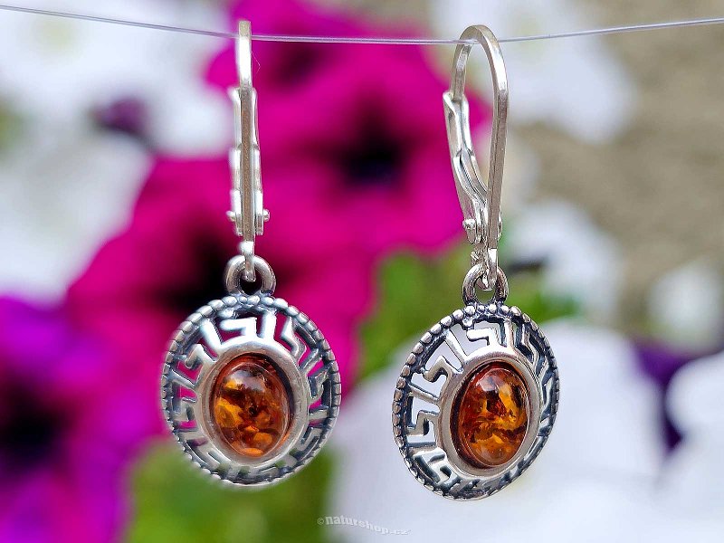 Amber earrings honey decorated Ag 925/1000