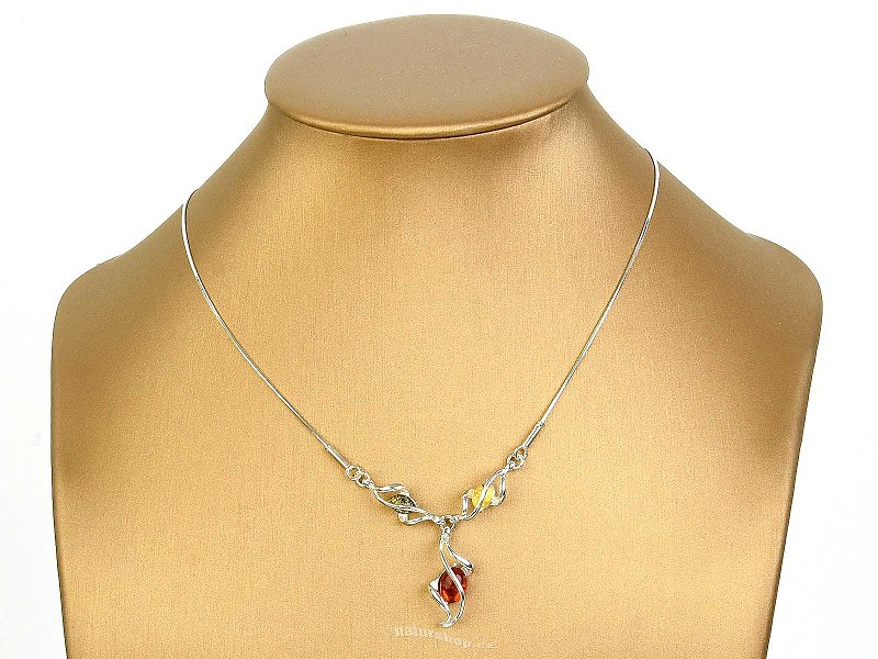 Amber colored necklace silver Ag 925/1000 5.9g 41.5 - 46cm