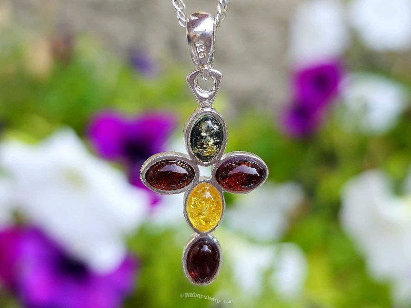 Amber pendant silver cross mix Ag 925/1000