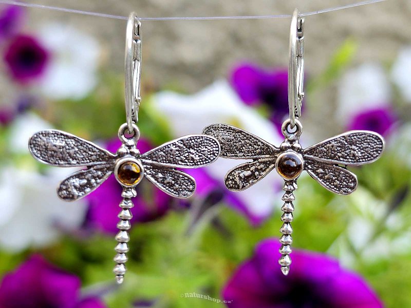 Amber dragonfly earrings Ag 925/1000