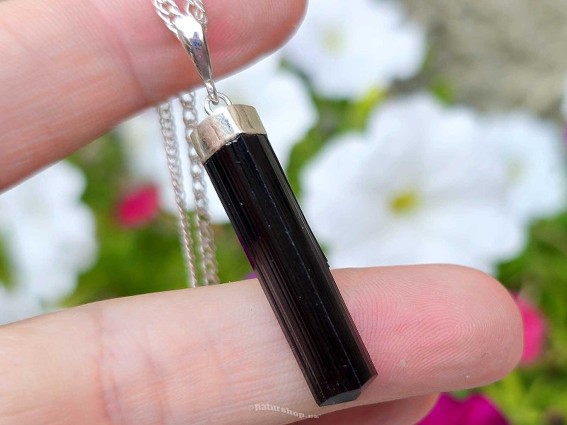 Pendant black tourmaline crystal Ag 925/1000 4.7g