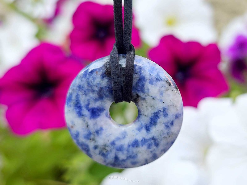 Sodalite blue - white donut on leather 30mm