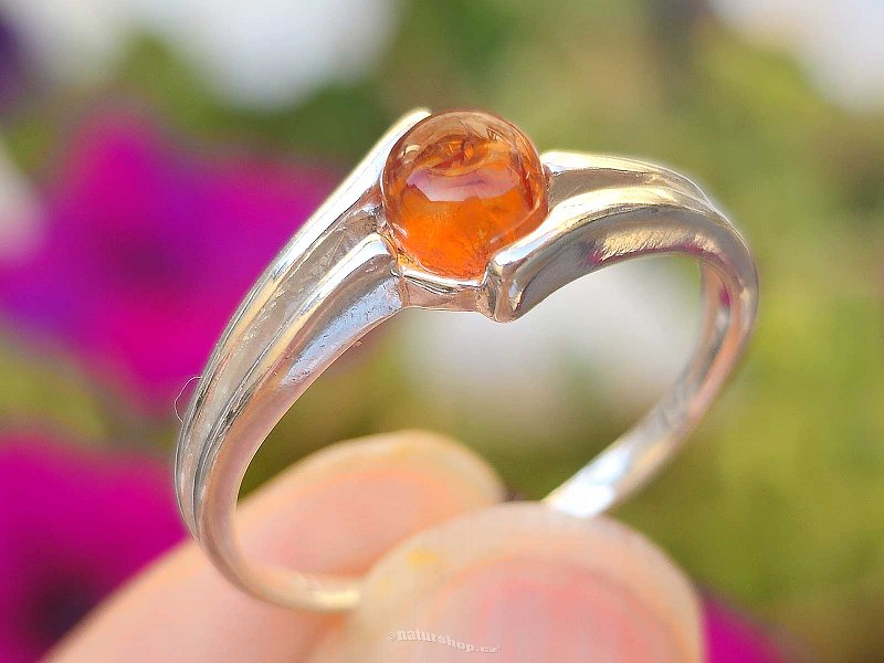 Amber round ring Ag 925/1000