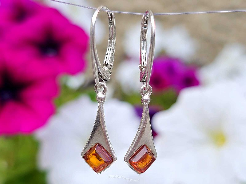 Amber earrings rhombus Ag 925/1000