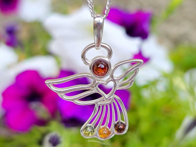 Amber mix pendant angel Ag 925/1000