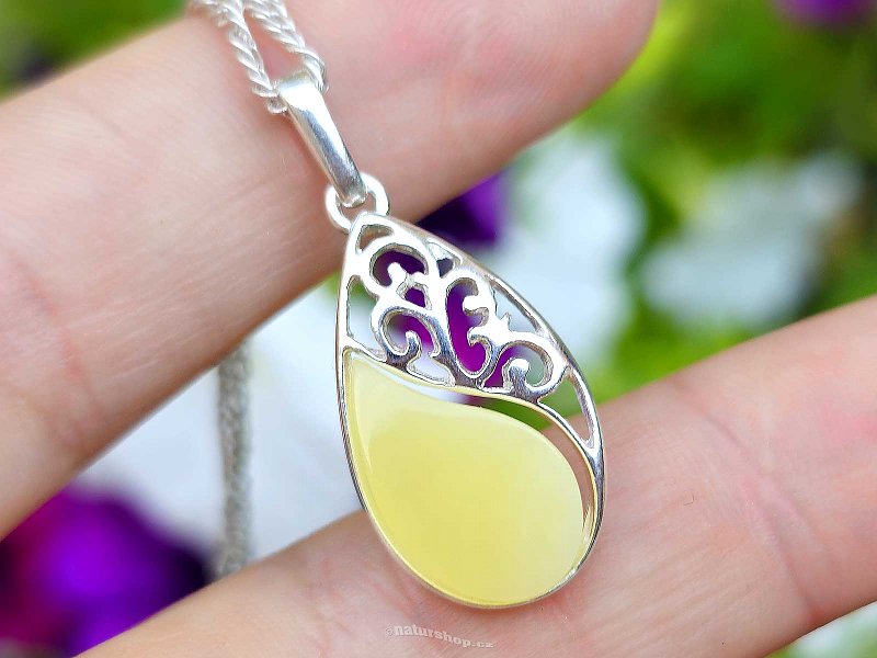 Milky amber drop pendant Ag 925/1000 1.9g