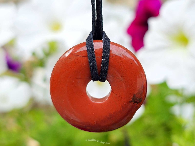 Jasper red donut on leather approx. 30mm