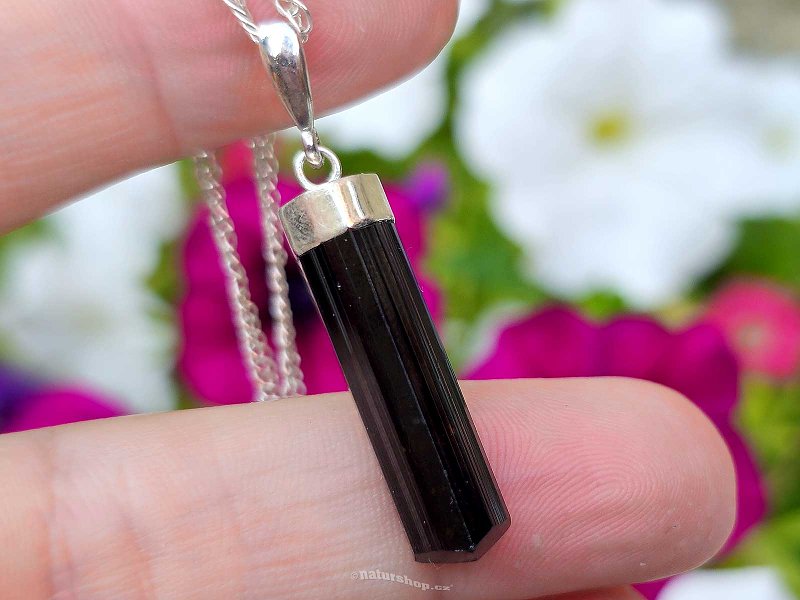 Pendant black tourmaline crystal Ag 925/1000 3.6g