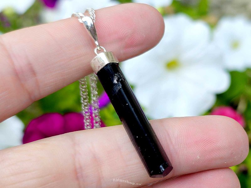 Pendant black tourmaline crystal Ag 925/1000 3.8g