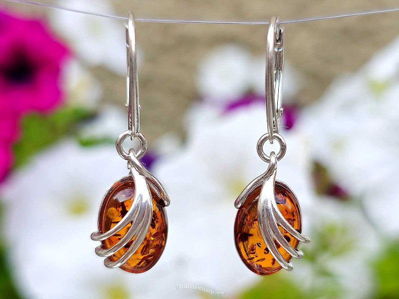 Amber earrings oval Ag 925/1000