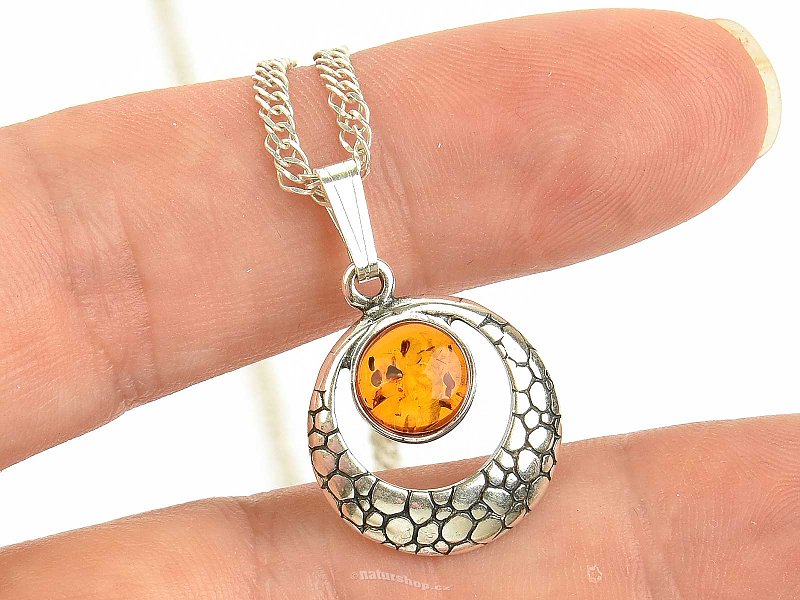 Amber pendant silver round Ag 925/1000