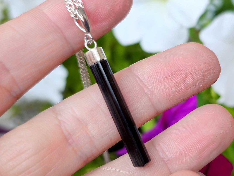 Pendant black tourmaline crystal Ag 925/1000 2.2g