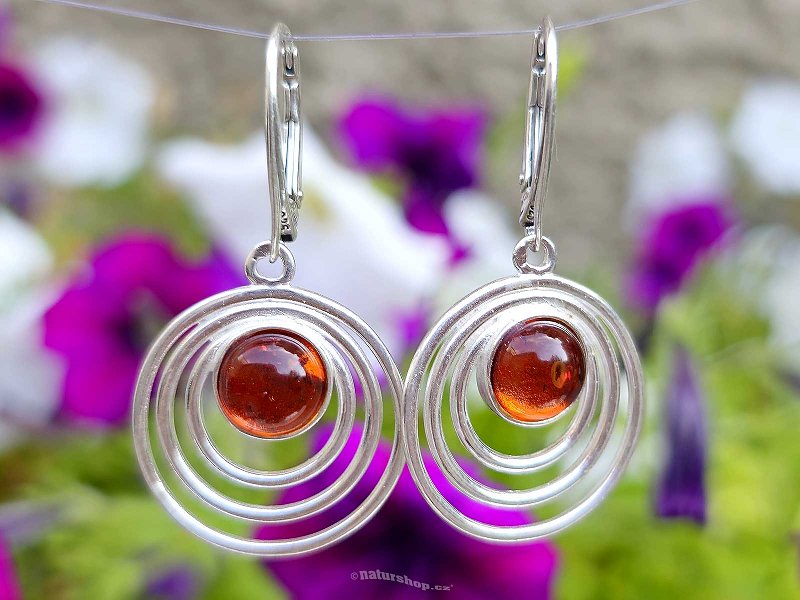 Amber round women's earrings Ag 925/1000