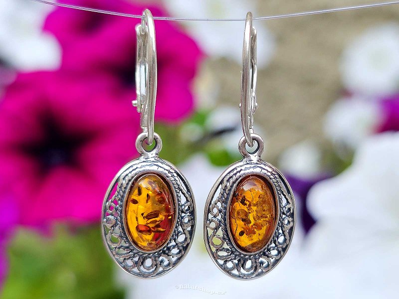 Women's earrings with ambers decorated with Ag 925/1000