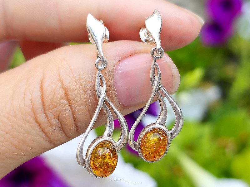 Silver earrings amber oval Ag 925/1000 3.3g