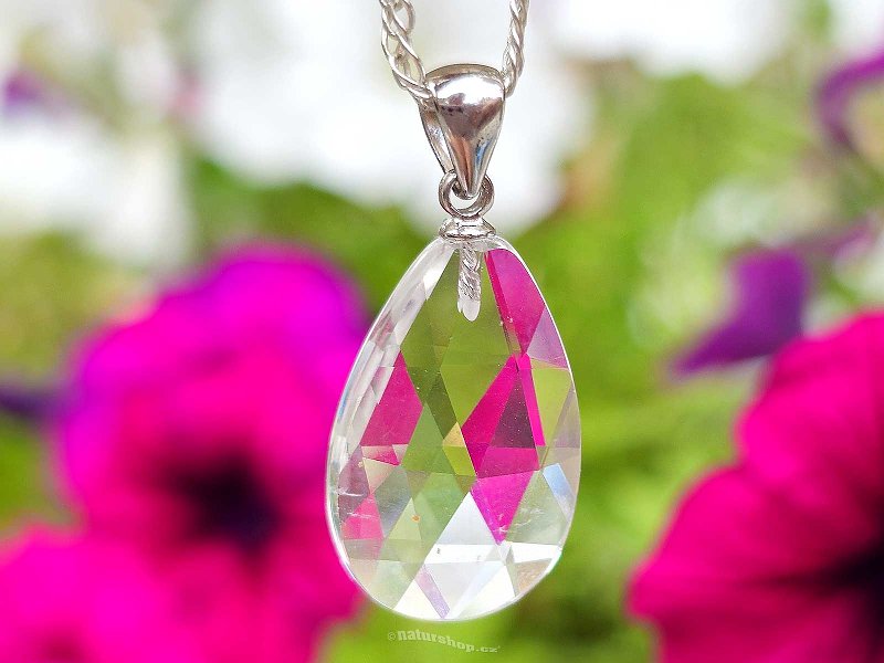 Crystal facet teardrop pendant 13 x 20mm Ag 925/1000 + Rh