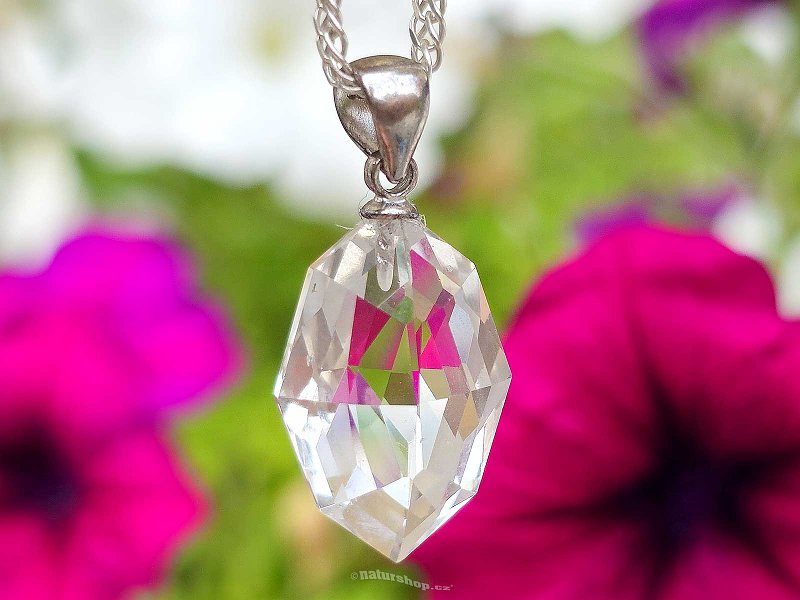 Crystal facet pendant 12 x 18mm Ag 925/1000 + Rh