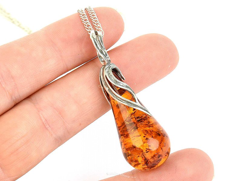 Amber pendant large drop Ag 925/1000 5.8g