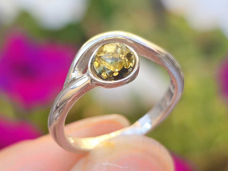 Amber green ring silver Ag 925/1000