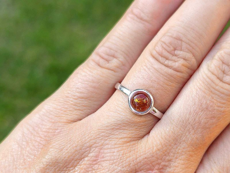 Amber honey round ring Ag 925/1000