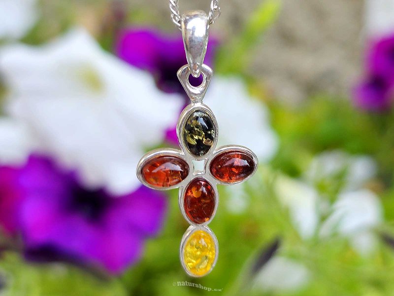 Cross pendant with amber Ag 925/1000 2.2g