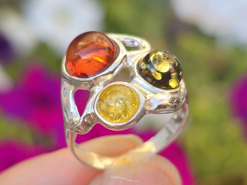 Amber ring balls mix silver Ag 925/1000