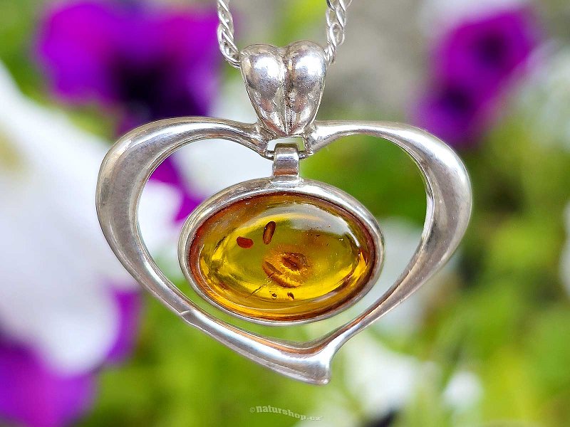 Heart pendant with honey amber Ag 925/1000