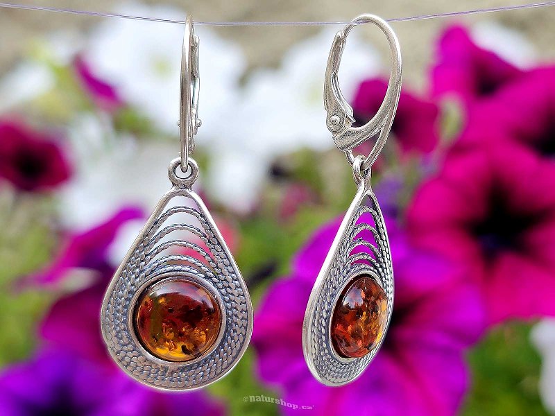 Silver earrings amber tear Ag 925/1000