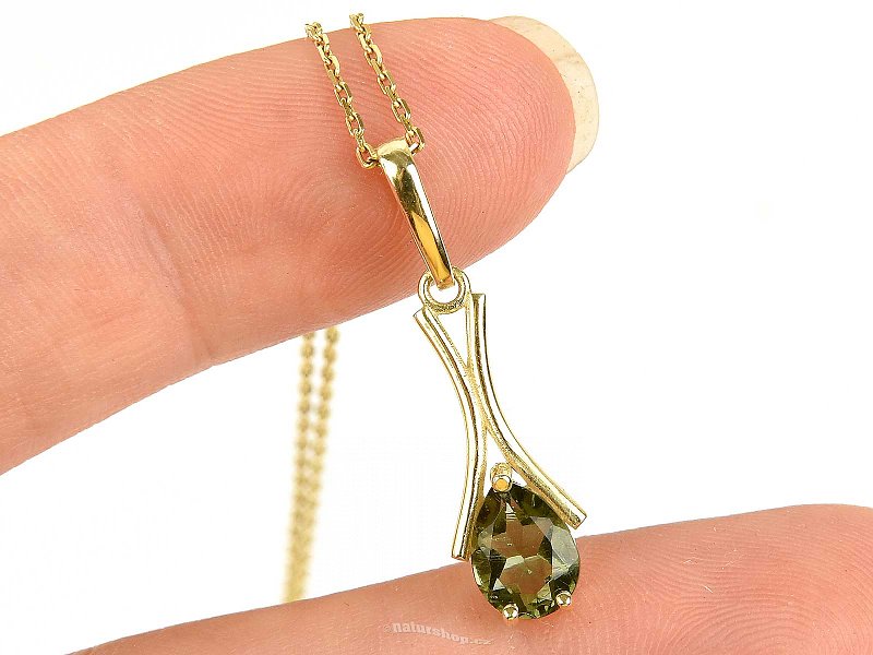 Vltavín teardrop pendant 8 x 6mm standard cut Au 585/1000 14K 1.29g