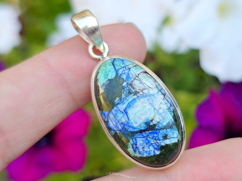 Pendant oval azurite + turquoise Ag 925/1000 10.2g