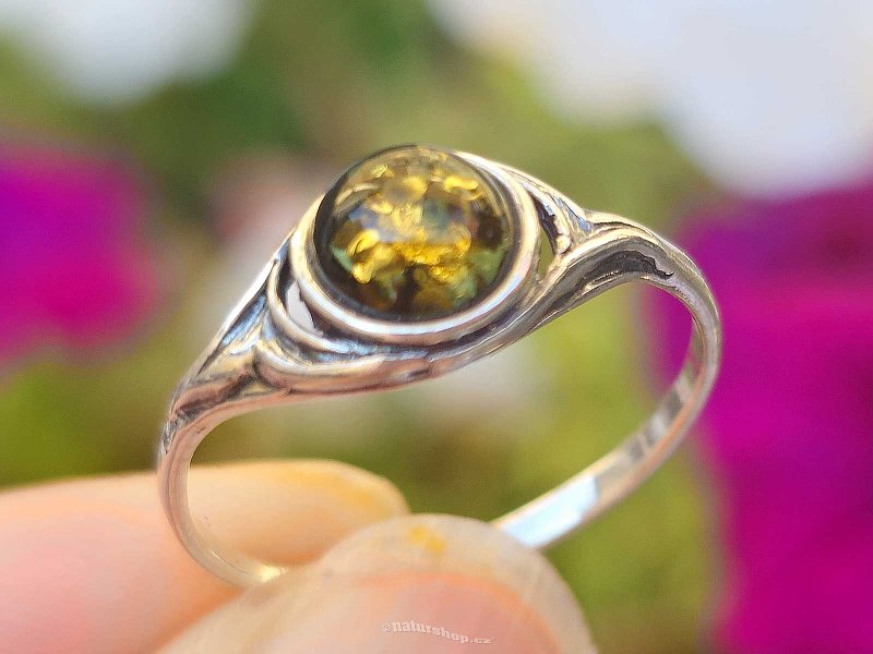 Ring green amber Ag 925/1000 1.3g (size 55)