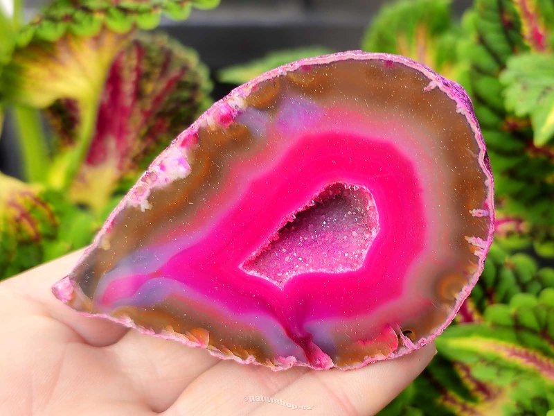 Agate pink dyed geode with cavity 163g from Brazil