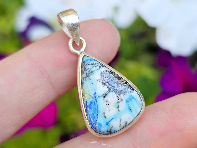 Pendant drop azurite + turquoise Ag 925/1000 5.7g