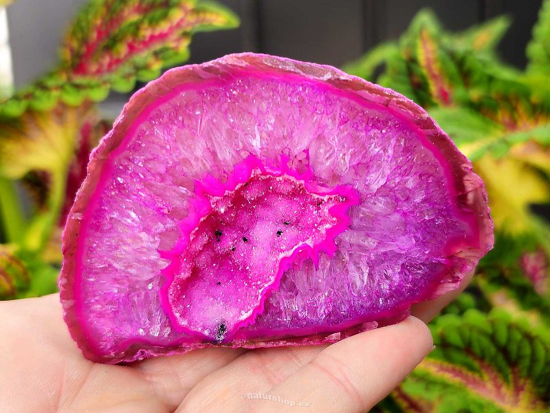 Agate pink dyed geode with cavity 163g