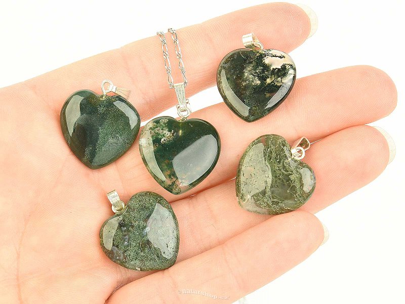 Moss agate heart pendant handle Ag 925/1000