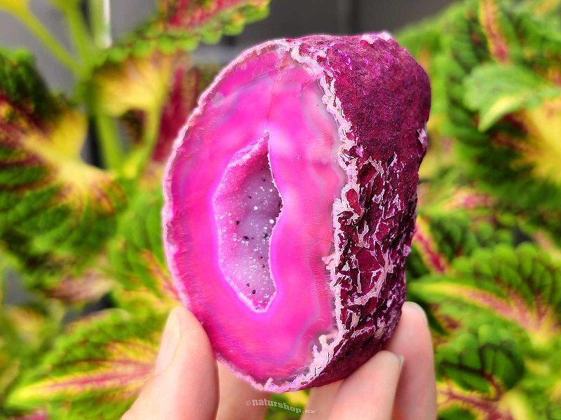 Agate pink dyed geode with cavity 203g from Brazil