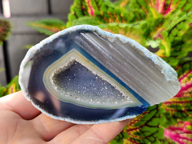 Agate blue dyed geode with cavity 249g from Brazil