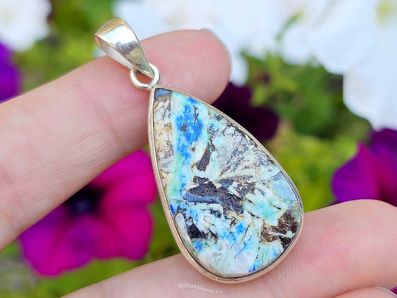 Pendant drop azurite + turquoise Ag 925/1000 11.9g