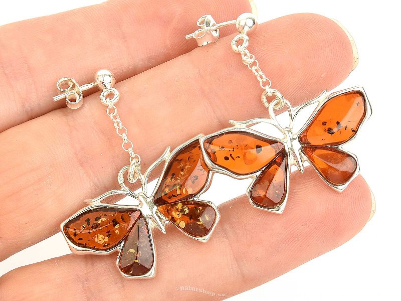 Earrings honey amber dark butterfly Ag 925/1000 6.7g