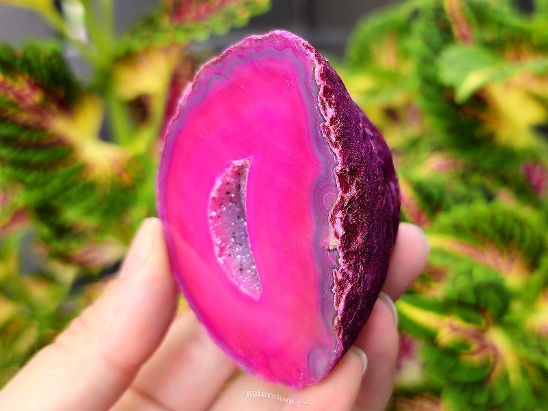 Agate pink dyed geode with cavity 158g from Brazil