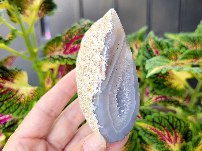 Gray agate geode with hollow 201g from Brazil