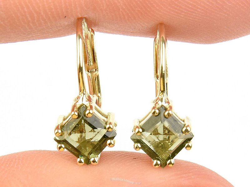 Vltavín earrings rhombus 7 x 7mm Au 585/1000 14K 2.11g