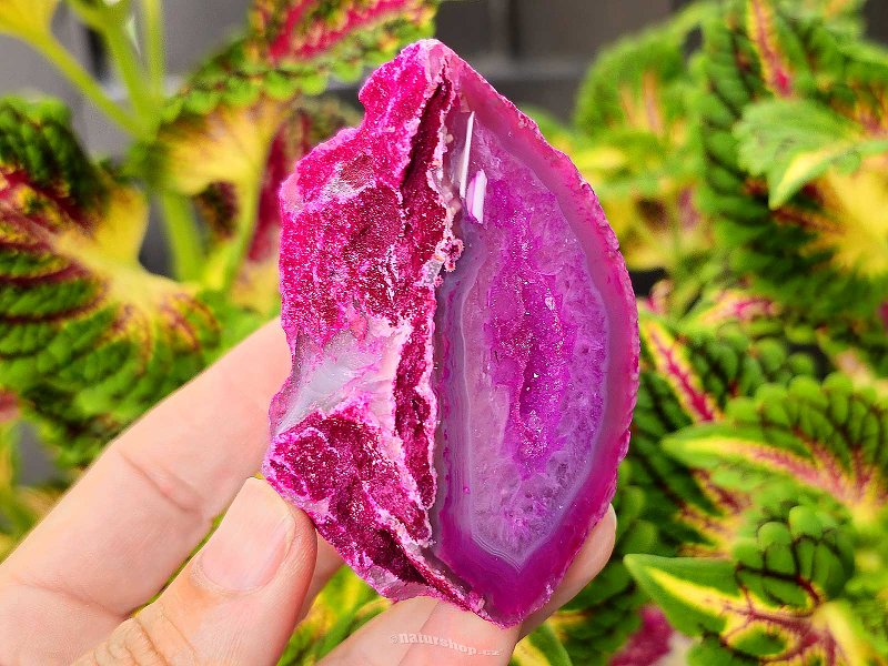 Agate pink dyed geode with cavity 162g from Brazil