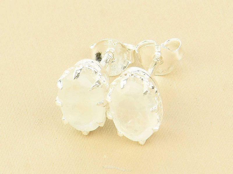 Moonstone earrings oval 8 x 6mm cut puzeta Ag 925/1000