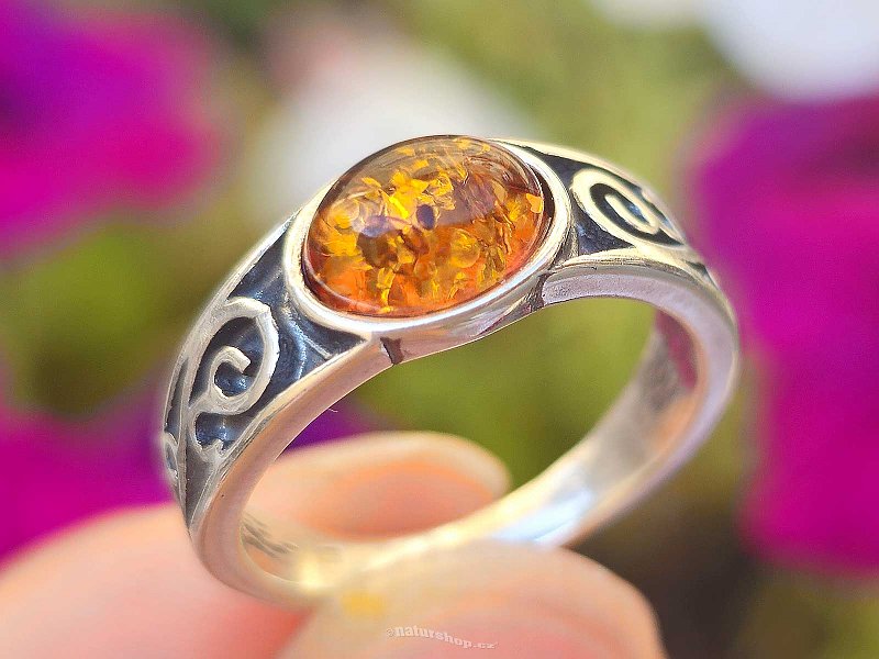 Honey amber ring Ag 925/1000 sterling silver