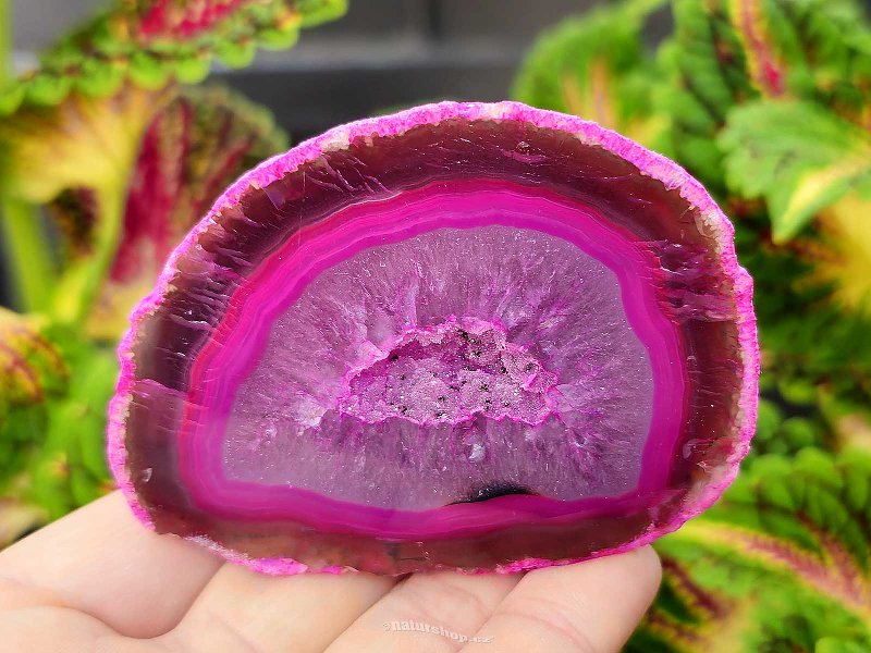 Agate pink dyed geode with cavity 194g