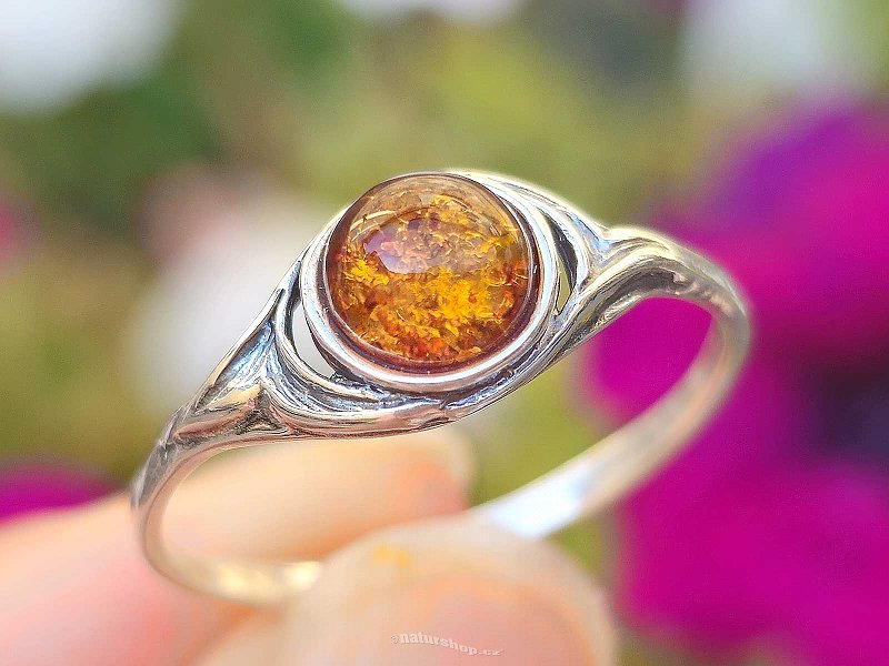 Honey amber round ring Ag 925/1000 size 59 (1.4g)