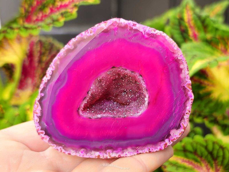 Agate pink dyed geode with cavity 198g from Brazil