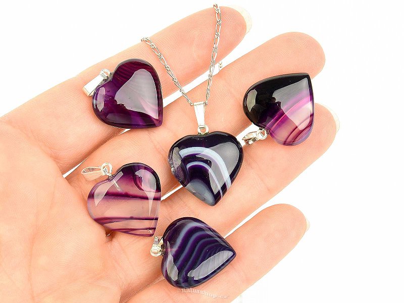 Agate purple dyed heart pendant Ag 925/1000