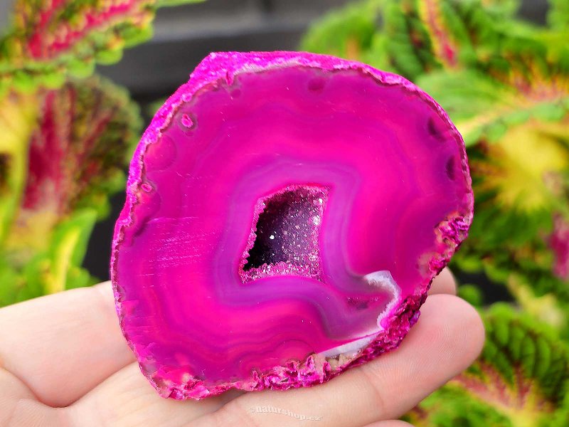 Agate pink dyed geode with cavity 148g from Brazil